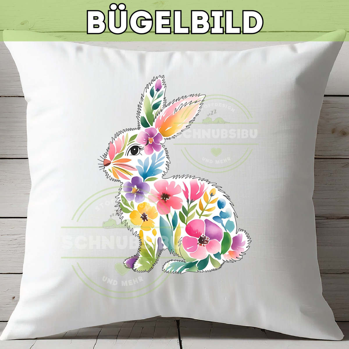 Bügelbild Blumen-Hase
